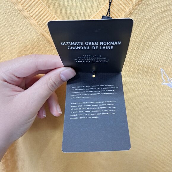 Greg Norman Men's Golf Ultimate 100% Wool Sweater Vest Knit Yellow Large - Picture 4 of 15